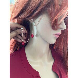 Red drop earrings red gold earrings teardrop chandelier long earrings rhinestone